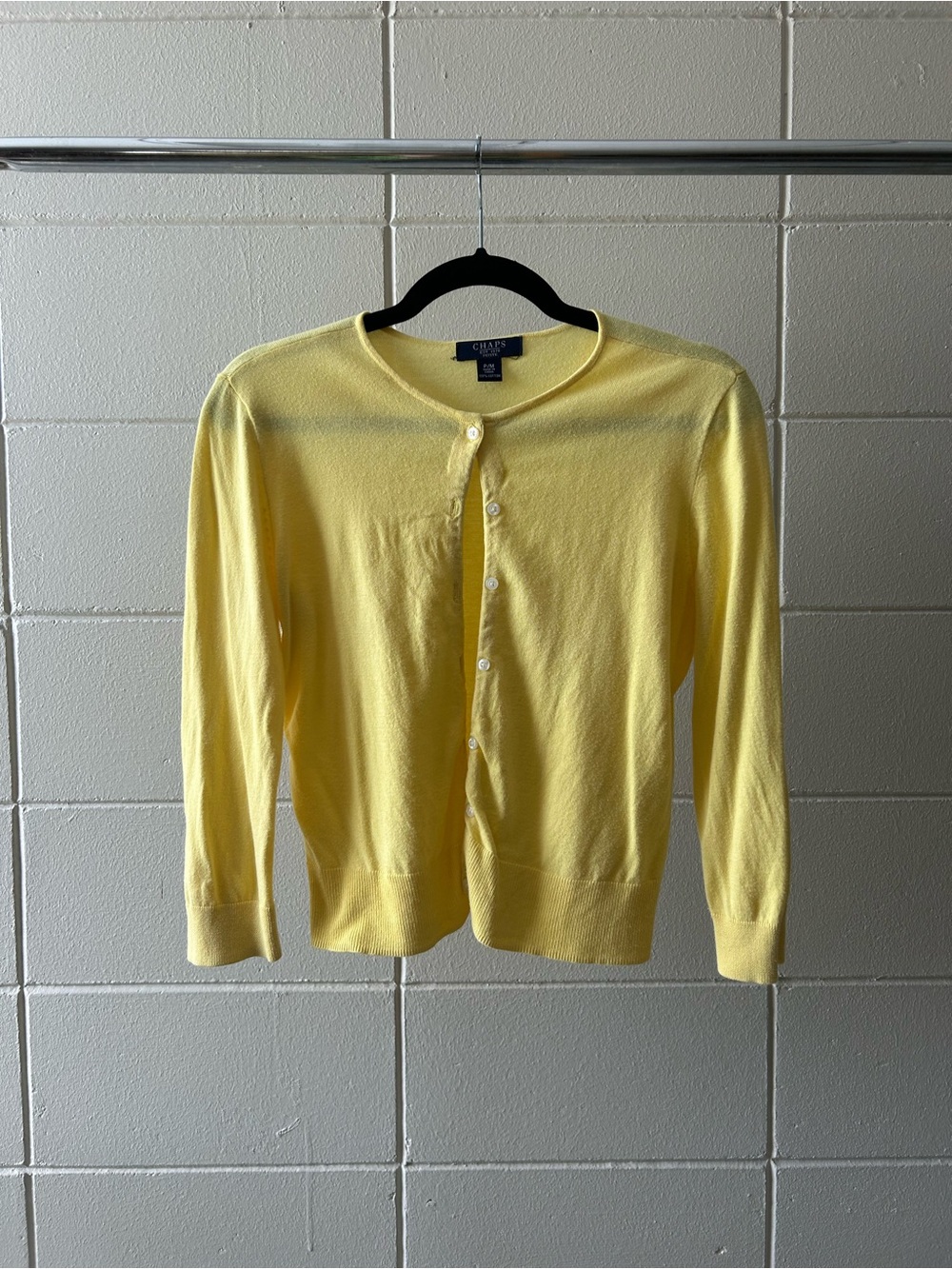 Chaps Petite Butter Yellow Cotton Button-Up Cardigan